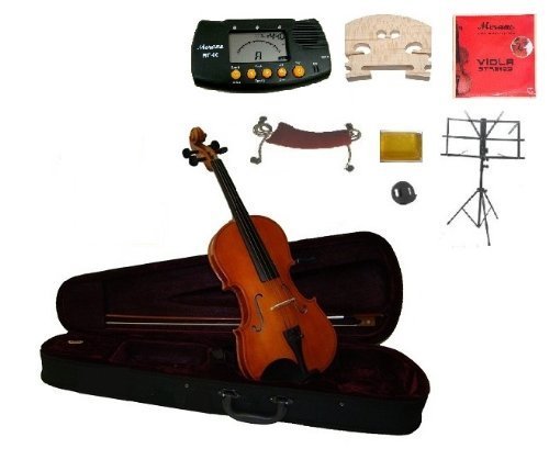 Merano 14" Student Viola with Case and Bow+Extra Set of Strings, Extra Bridge, Shoulder Rest, Rosin, Metro Tuner,Black Music Stand, Mute