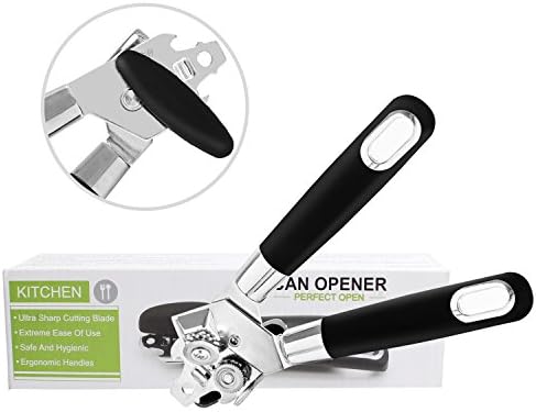 Can Opener, Professional Portable Manual Can Opener,Stainless Steel Sharp Blade Built in Bottle Opener with Easy Turn Knob & Ergonomic Anti-slip Handles