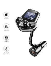 Transmisor FM Bluetooth para automóvil, QC3.0 Cargador rápido Transmisor FM Bluetooth, Adaptador de radio Bluetooth Adaptador inalámbrico de manos libres para la entrada   salida AUX, tarjeta TF y disco U de Ainope