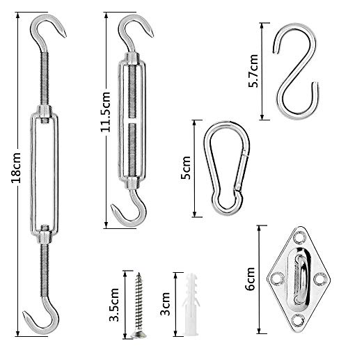 KIPIDA Sonnensegel Befestigungs Kit,44 Stück Sonnensegel Zubehör Edelstahl Spannschraube Karabiner Montageset für… – Bild 3