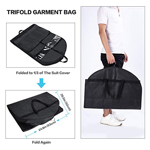 Wanapure 60"/54"/43" Garment Bags, 3 in 1 Suit Bag with 2 Large Mesh Shoe Pockets and Accessories Pocket, Trifold Suit Cover for Dress, Coat, Jacket, Closet Storage or Travel, Set of 2, Black - Thumbnail 4