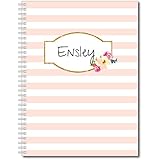 A Touch of Pink Personalized Floral and Stripes Spiral Notebook / Journal, 120 College Ruled or Checklist Pages, durable laminated cover, and wire-o spiral. 8.5x11 | 5.5x8.5 | Made in the USA