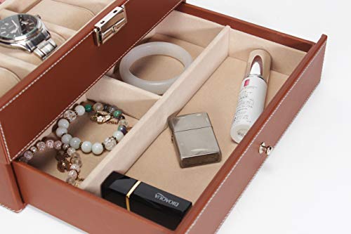 GUKA Watch Box 10 Slot Watch Display Organizer Leather Jewelry Case Drawer Glass Top Lockable, Birthday for Men Women, Child Husband Dad - Thumbnail 3