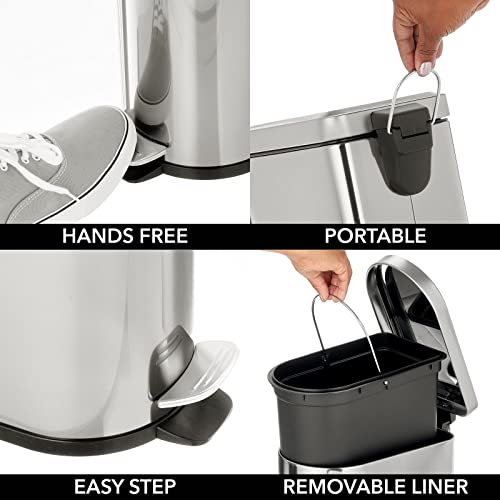 mDesign Small 2.6 Gallon Stainless Steel Metal Step Trash Can Garbage