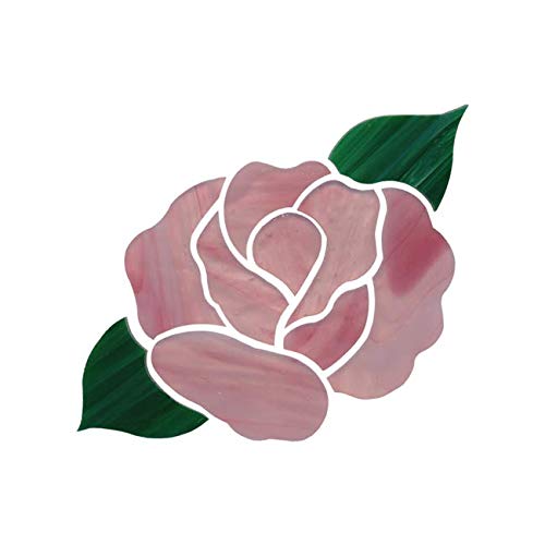 Pink Rose & Leaves Precut Glass for Mosaics Supplies Non Fusible 10 pcs