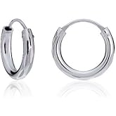 Hoops & Loops Sterling Silver 2mm Diamond-Cut Endless Hoop Earrings, 10mm,12mm,15mm