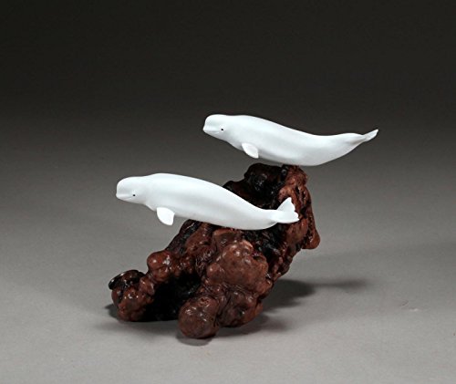 Beluga Duo Sculpture by John Perry 4 in long Statue on Wood - Thumbnail 3