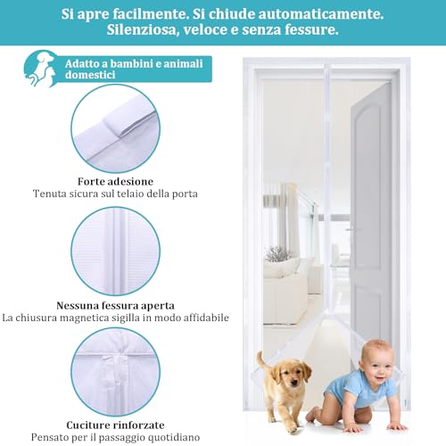 Apalus VP Magnetic Mosquito Net for Balcony Doors, 100 x 240 cm, 2 x Stronger Than the Classic Model, Anti-Scratch for Cats, Stronger Magnets, Self-Adhesive Band, 3.8 cm Wide, Not Shortened