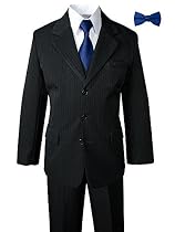 Boys Pinstripe Suit with Matching Tie and Bow Tie Black-Navy 2T