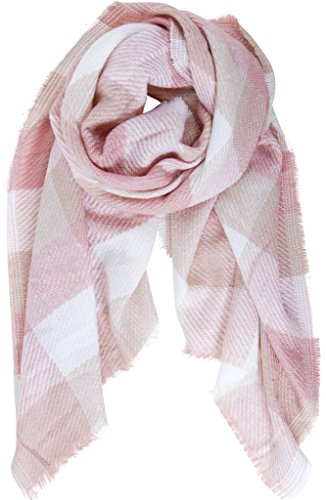Humble Chic Women's Buffalo Plaid Scarf - Pink Oversized Checked Knit Blanket Wrap Shawl, Pink