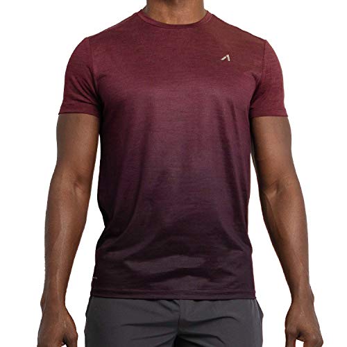 Alive Men's Tee Shirt Active Quick Dry Workout Short Sleeve Shirts Crew Neck (Medium, Sonoma Red Heather/Deep Mullberry Dip) - Thumbnail 7