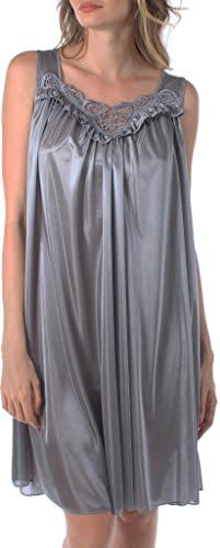 Venice Womens' Silky Looking Embroidered Nightgown 06N Large Charcoal
