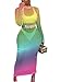 DeviFish Women Sexy Long Sleeve Gradient Mesh See Through Bodycon Cover Up Dress