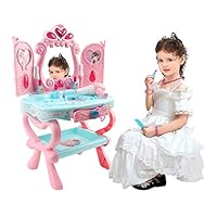 Mostbest Kids Fantasy Vanity Table with Lights & Sounds, Children Pretend Play Set, Beauty Dresser Table with Makeup Accessories for Girls
