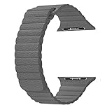 top4cus Apple Watch Band 42mm Leather Loop with Adjustable Magnetic Closure iWatch Band Replacement Bracelet Strap for Apple Watch 42mm Model Series 1 and Series 2 - Storm Gray