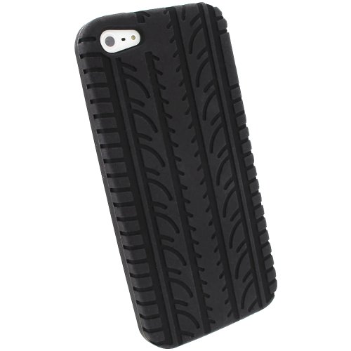 iGadgitz Black Silicone Skin Case Cover with Tire Tread Design for New Apple iPhone 5C Cell Phone 4G LTE + Screen Protector (not suitable for iPhone 5 & 5S)