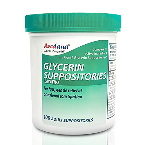 AVEDANA Glycerin Suppositories 100 Adult Size Laxative Suppositories