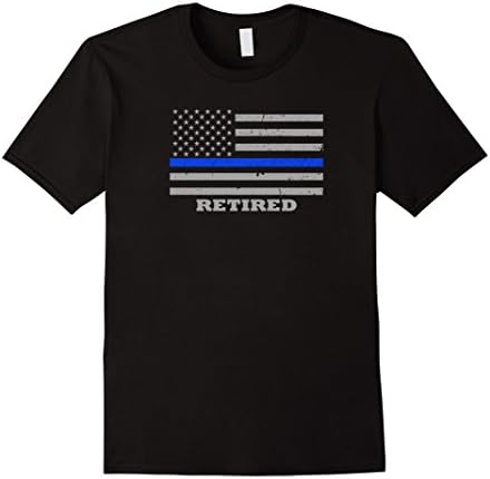 Mens Retired Police Officer Thin Blue Line American Flag T-Shirt 2XL Black