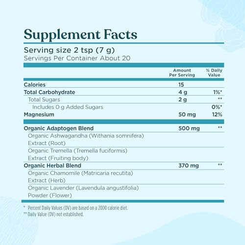 FOUR SIGMATIC CALM SUPER POWDER | ORGANIC SUPERFOOD POWDER WITH MAGNESIUM CITRATE, ORGANIC CHAMOMILE EXTRACT, AND TREMELLA MUSHROOM EXTRACT | BLUEBERRY DRINK MIX (4.94 OZ.)