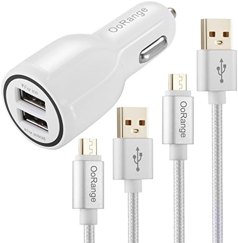 Car Charger, OoRange 3.1A Dual Port Car Charger With 2 Pack Micro USB for Blu, Droid Razr Maxx, Moto X, LG G2, HTC ONE, DNA, Galaxy