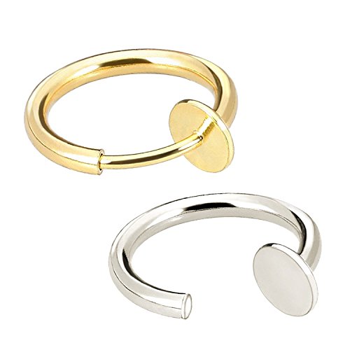 JewelrieShop Clip On Hoops, Clip On Earrings Fake Earrings Non-Piercing Spring Hoop Earrings for Sensitive Ears Fake Cartilage Earrings
