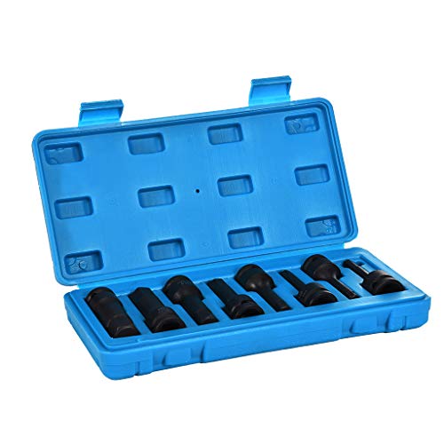 1/2" Drive Impact Socket Hex Bits | 8pc Professional Metric Set Long Air Allen Driver, Chrome Molybdenum Steel (6, 7, 8, 10, 12, 14, 17, 19mm, Blue) - Thumbnail 7