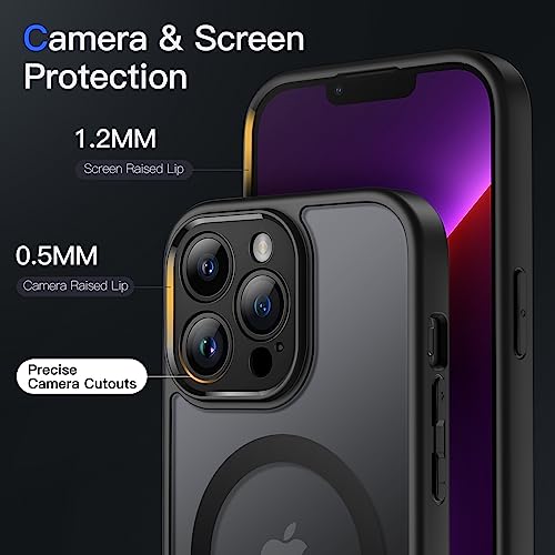 JETech Magnetic Cover for iPhone 13 Pro 6.1 Inch MagSafe Compatible with MagSafe, Translucent Matte Case with Camera Full Protection Slim Back Shockproof (Black)