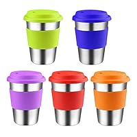 Muhubaih Stainless Steel Cups with Lids, 5 Pack 12 OZ Unbreakable Metal Tumblers for Kids,Adults and Toddlers