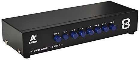 ASSEM 8 Port AV Switch RCA Switcher 8 In 1 Out Composite Video L/R Audio Selector Box for DVD STB Game Consoles