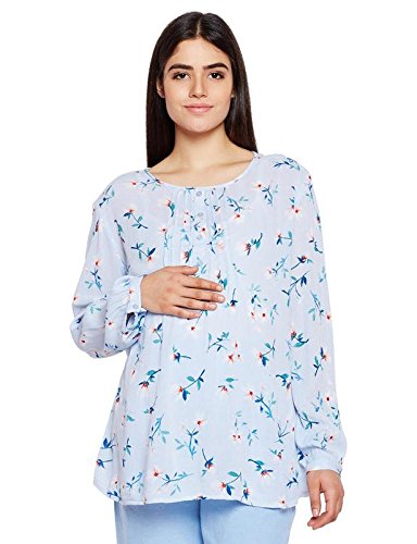 Women's Viscose Full Sleeves Maternity Printed Top (Blue)