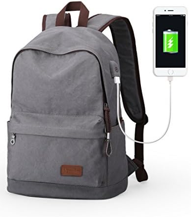 Upoalker Canvas Backpack for School Travel Daypack Fits up to 15.6 inch Laptop