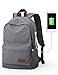 Upoalker Canvas Backpack for School Travel Daypack Fits up to 15.6 inch Laptop (Gray(USB port))