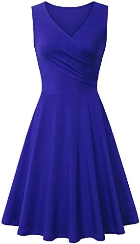 IVVIC Sleeveless Dress for Women Unique Cross Wrap Slim Fit Crop T-Shirt Dress (Blue S)