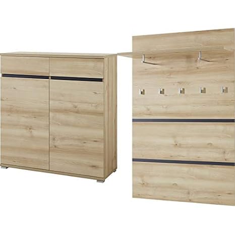 Germania 3471-228 Schuhschrank GW-Lissabon in Edelbuche-Nachbildung, 96 x 103 x 40 cm (BxHxT) & 3475-228 Garderobenpaneel GW-
