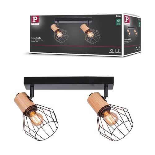 Paulmann 66767 Strahler Lanke 2-flammig max. 2x20 Watt Deckenleuchte Schwarz/Holz Spot Metall E14