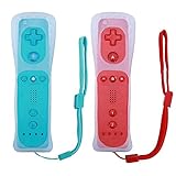 Poulep 2 Packs Gesture Controller with Silicone Case and Wrist Strap for Nintendo wii Wii U Gamepad Console (Red and Blue)
