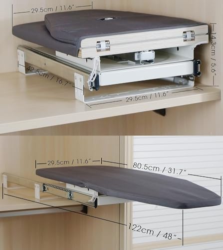 Hcosmy Pull Out Ironing Board - 180° Rotatable, 14" L x 32" W, Retractable Hidden, Closet Foldable With Heat-Resistant (White)