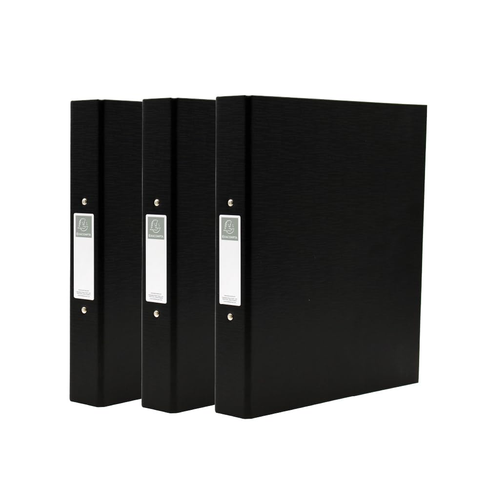 Exacompta A4 Ring Binder, 30mm Spine, 2 Ring, Document Folder, Assorted, Pack of 3 in Black, Stationery Folders for Filing Paperwork and Document Organisation - 226/0019Z