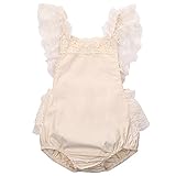 Baby Girls Lovely Ruffle Lace Collar Bodysuit With Headband (9M, Beige)