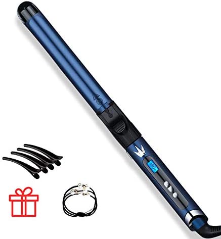 Curling Iron Wand 360 ° Manual Rotating LED Hair Curler with PTC Tourmaline Ceramic Coating 28mm Curling Tongs Hair Crimping Adjustable Temperature Control Bubble Styling Tool for Long Hair