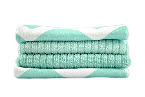 DII Cleaning Collection Multi-Purpose Microfiber, Aqua Chevron, Dishtowel Set