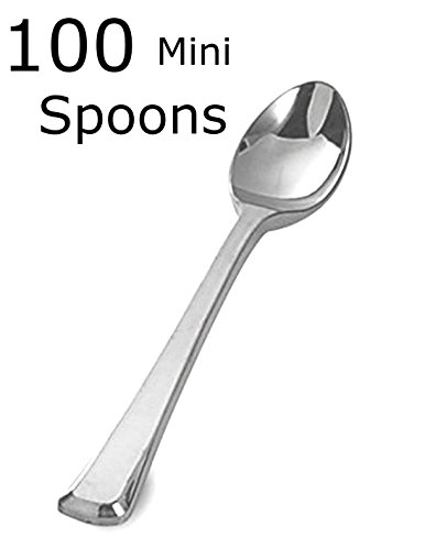 100 4" Plastic Mini Spoons Disposable Mini Dessert Spoons Heavy Duty Plastic Spoon Silver Spoon Silverware Small Spoons Tasting Spoons Ice Cream Spoon Appetizer Spoon Dessert Spoon Tea Spoons