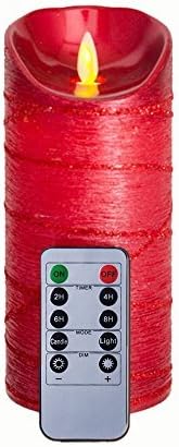 Wavy Edge RED Gitter Flameless LED Candles with Remote and Timer ,7 Inch