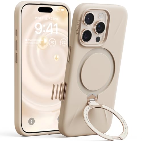 TORRAS Ostand Q3 Silikon für iPhone 16 Pro Hülle mit 360° Ständer Beige