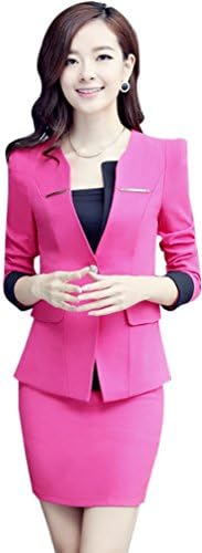 Yinxiang Liying Women's Sexy Slim Business Suit Skirt Sets (L, Rose Red)