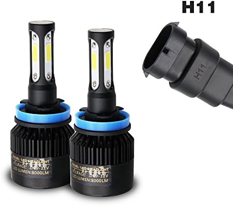 Jiuguang 2PC LED Automobile Special Shaped Coloured Lamp Headlight Bulbs with Advanced LED COB Chips and All-in-One Conversion kit /8000LM/6500K 3 Year Warranty (H11, Black)