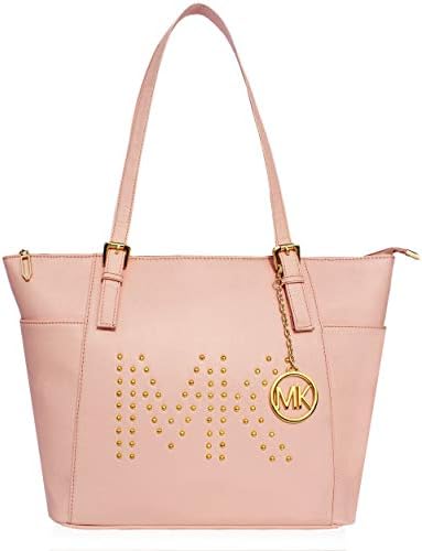 Michelle Kors Bag Zinnia Studded Pink Color Top Zip Imported Genuine leatherette Bag for Girls and Women