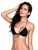 RELLECIGA Women Triangle Push-up Molded Paddings Halter Bikini Top S Black