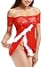 Adorneve Women Sexy Red Christmas Babydolls Off Shoulder Lace Lingerie