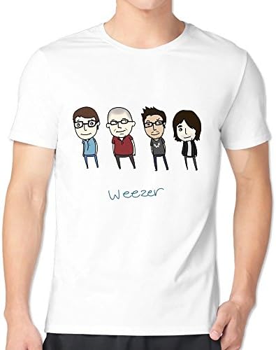 TWSY Men's Weezer T-Shirt White US Size L,100% Cotton